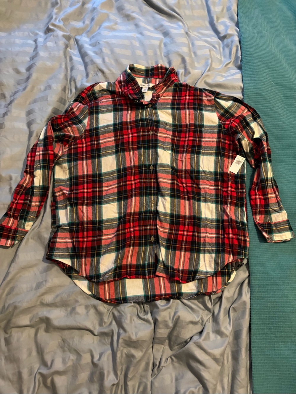 Old Navy XXL classic shirt women’s flannel red green holiday winter top button